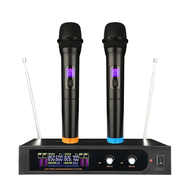 

VHF Fixed Frequency Karaoke Microphone Dual Channels Wireless Micro Phone System Handheld Dynamic Mic for Party Band Church Show