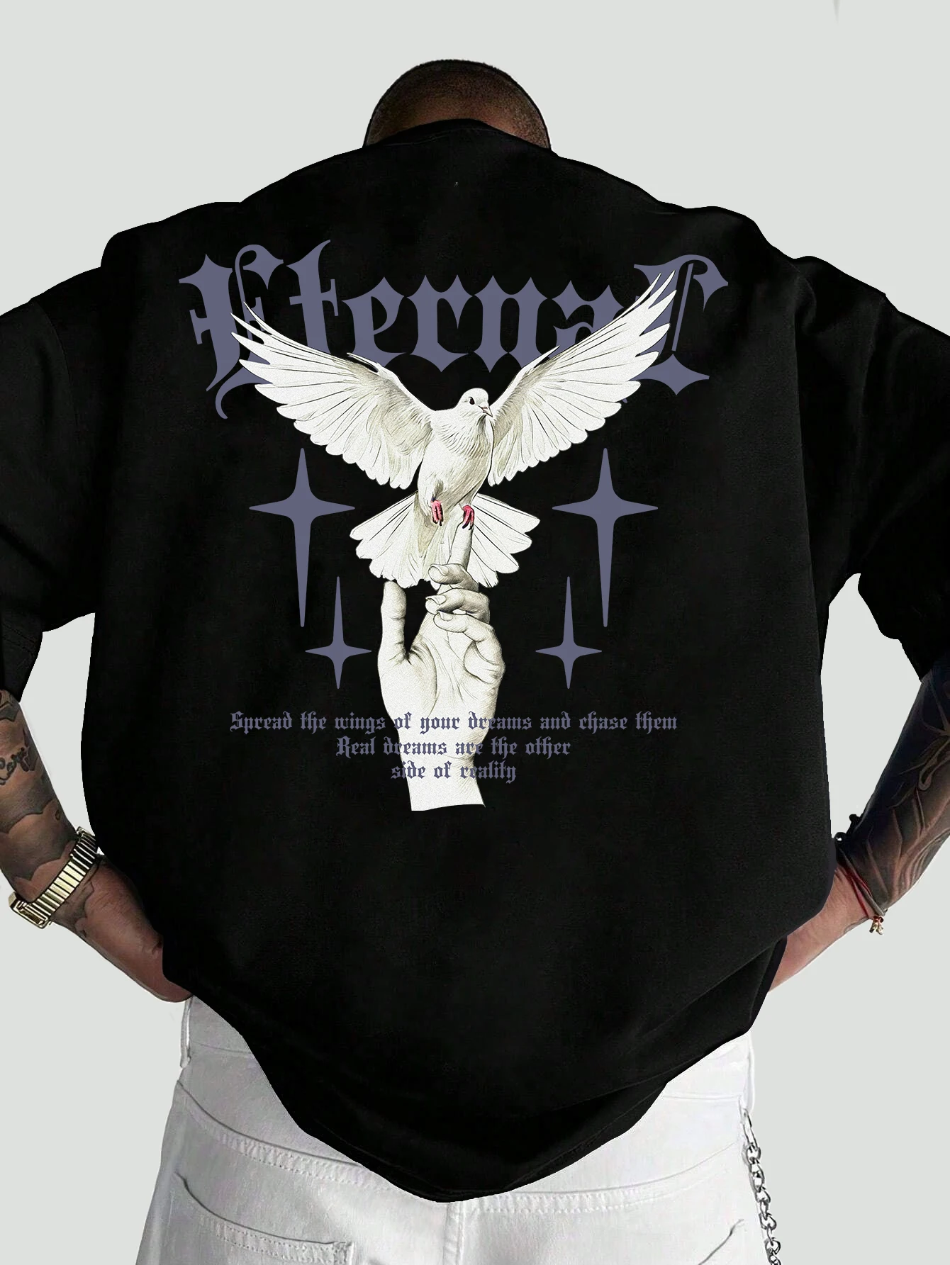 Men's Oversized T Shirt Eternal Dove Hand Graphic Print Streetwear Gothic 100% Polyester Short Sleeve Casual Tee