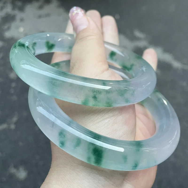 Natural Emerald High Ice Floating Flowers Fat round Bar Bracelet Ice Floating Flowers Spring Colorful Jade Beauty Bracelet Jade