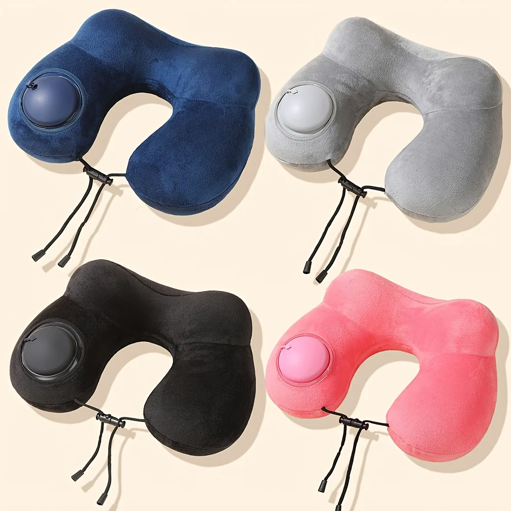1 Press Type Inflatable Pillow U-Shaped Pillow, Foldable U-Shaped Double Hump Neck Pillow, Portable Outdoor Travel Pillow