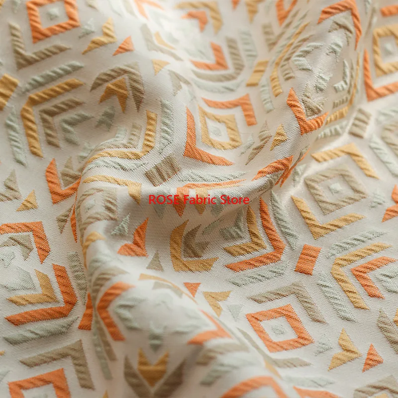 1 meter Retro Geometric Plaid Embossed Jacquard Fabric Bags Pillow Shoes Clothing Diy Sewing Fabric