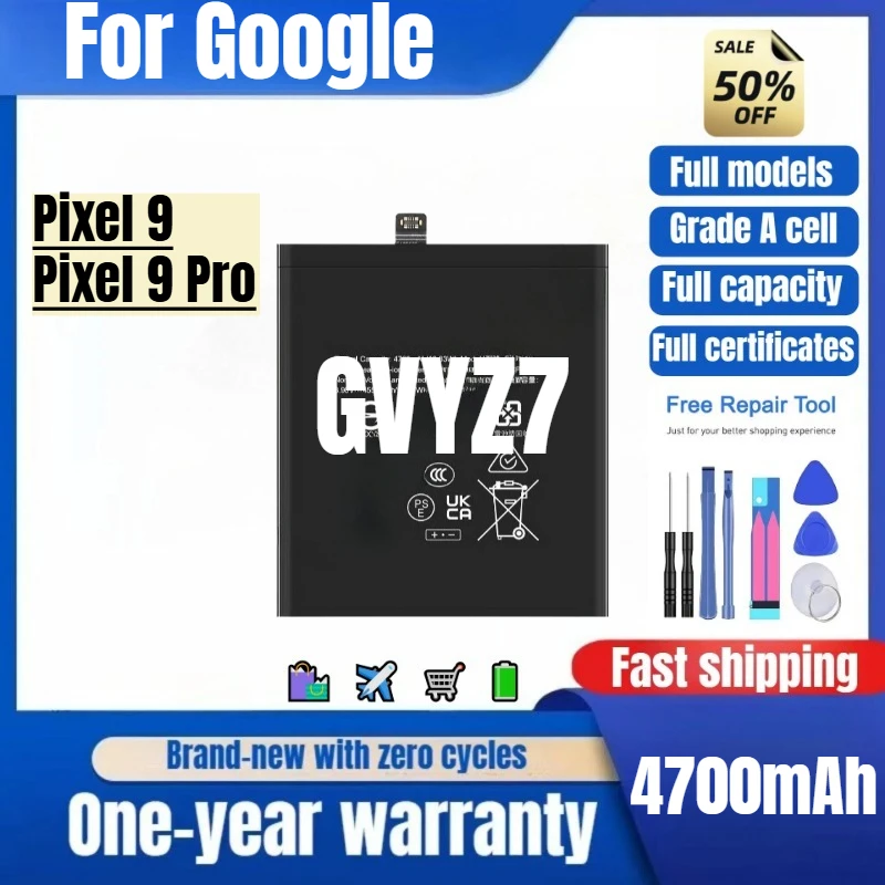 

GVYZ7 for Google Pixel 9/Pixel 9 Pro Phone Battery 0cycle High Quality High Capacity Replacement Bateria Grade A Cell with Tools