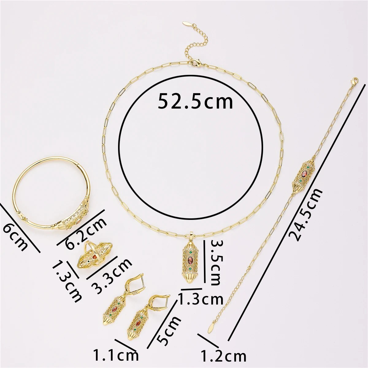 Hot Selling Accessory Wedding Jewelry Set For Women Green Decorative Stone Hollow Round Necklace Bracelet