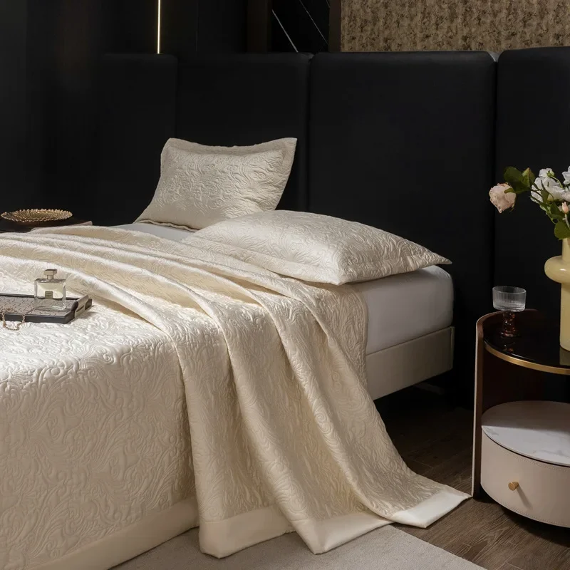 3PCS Solid Color Luxury Quilt Set - Silky Soft Breathable Lightweight Coverlet, Minimalist High-End Bedspread Blanket 4
