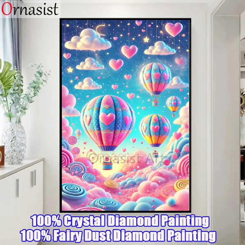 

Landscape Full Crystal Diamond Mosaic Art Hot Air Balloon 2025 New 5D DIY Colorful Fairy Dust Diamond Painting Kit Handmade Gift