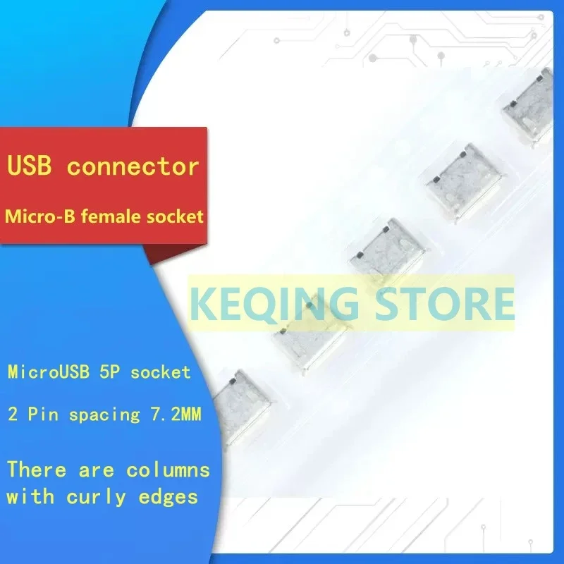Copper Micro 5P socket 2 pins 7.2 Post and rolled edge insert board USB female base braid