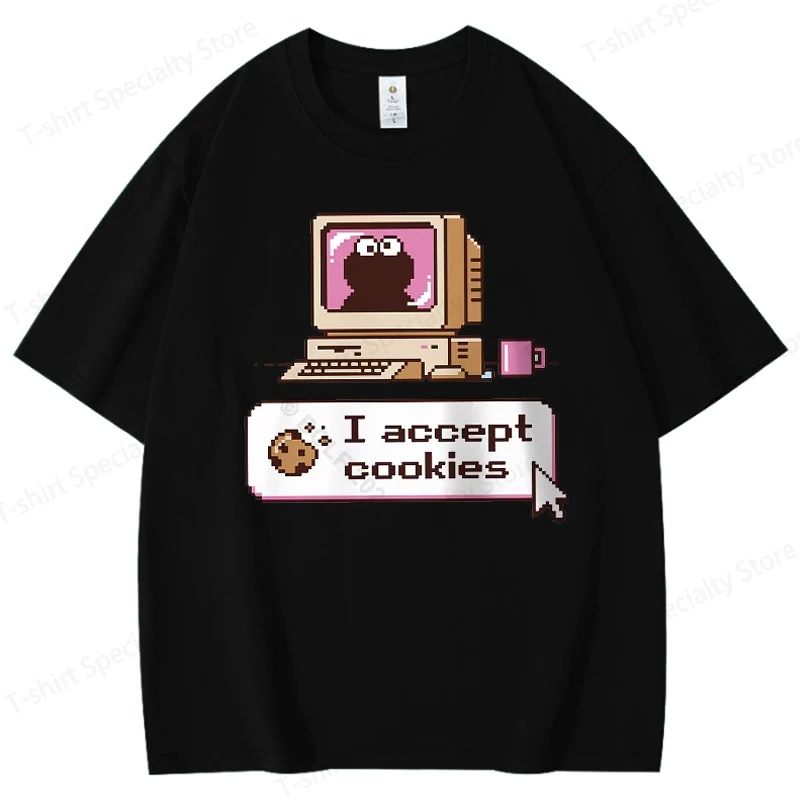 Ich akzeptiere Cookies – Lustiges bedrucktes Herren-T-Shirt aus 100 % Baumwolle, Oversized Retro-Grafik-T-Shirts für Damen, Oberteile, Streetwear – Detail 7