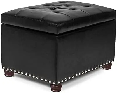 

24\u201D Rectangular Faux-Leather Ottoman Bench for Bedroom/Living Room, Black(Ship from ) Shoe rack organizer Small chair Cow