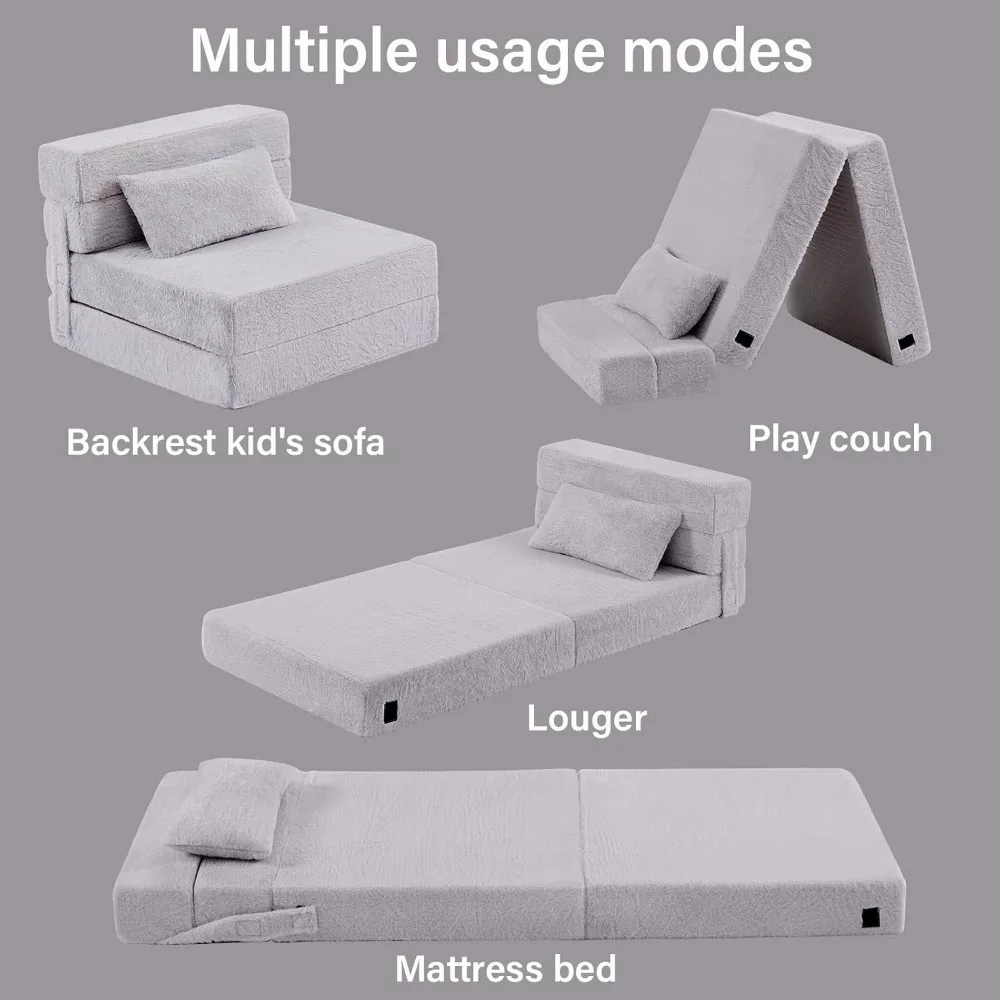 Kids Foldable Sofa Bed with Pillow, Washable Floor Mattress for Daycare, Portable Futon Chair with Storage Bag