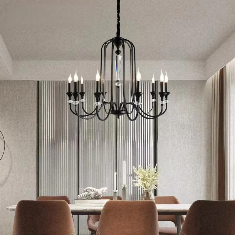 Warm Romantic Retro Candle Chandelier Black Crystal Led Pendant Lamp For Dining Living Room Bedroom Home Decor Lighting