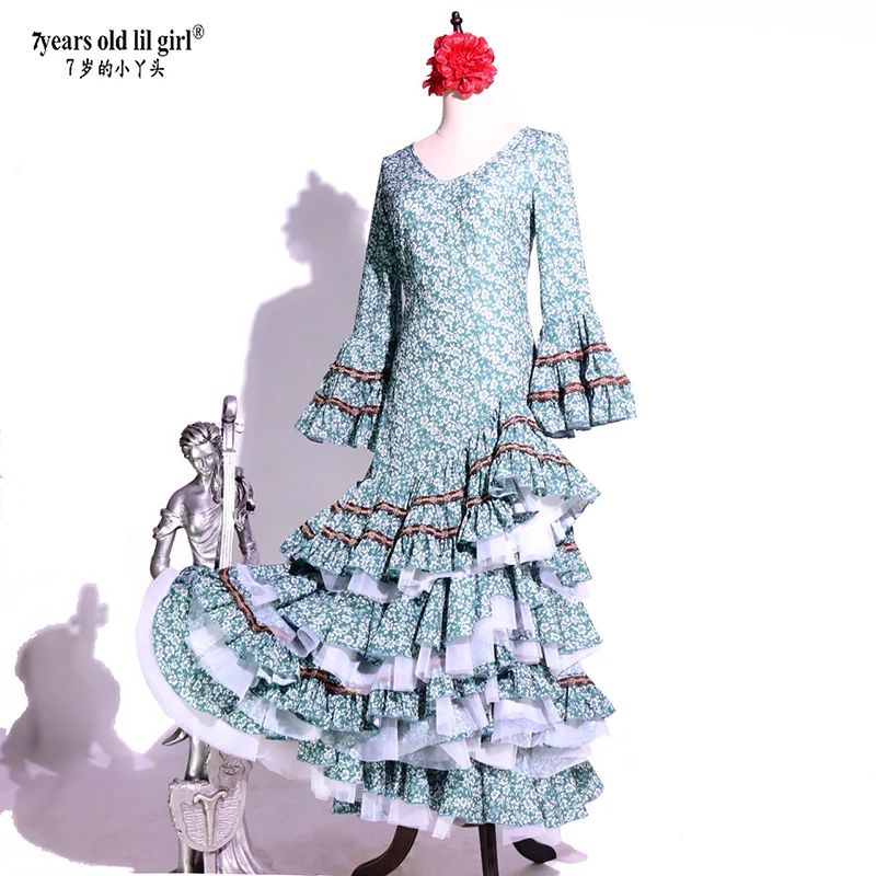 Spanish Dance Dress Flamenco Dress In Bielastic Fabric Wear Women ENE07