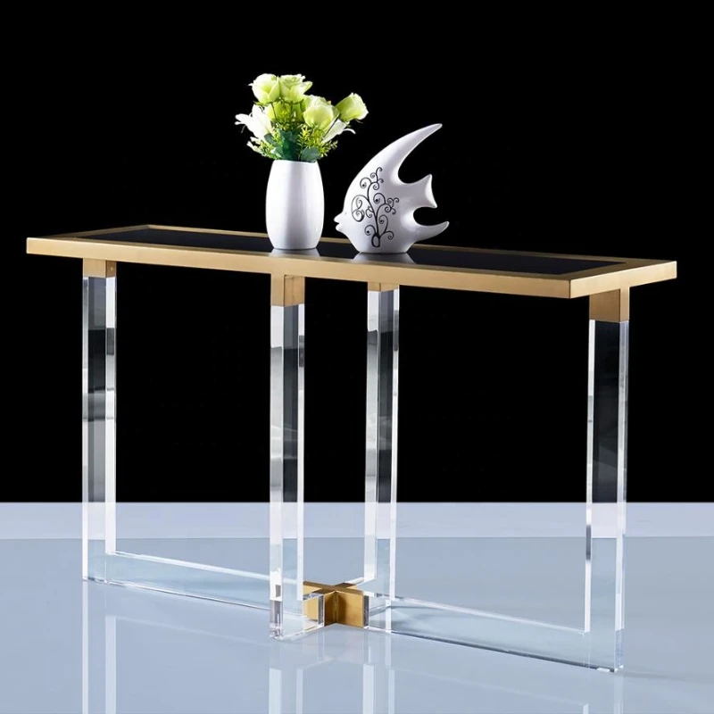 New Design Transparent Acrylic Frame with Shiny brass legs Console Table