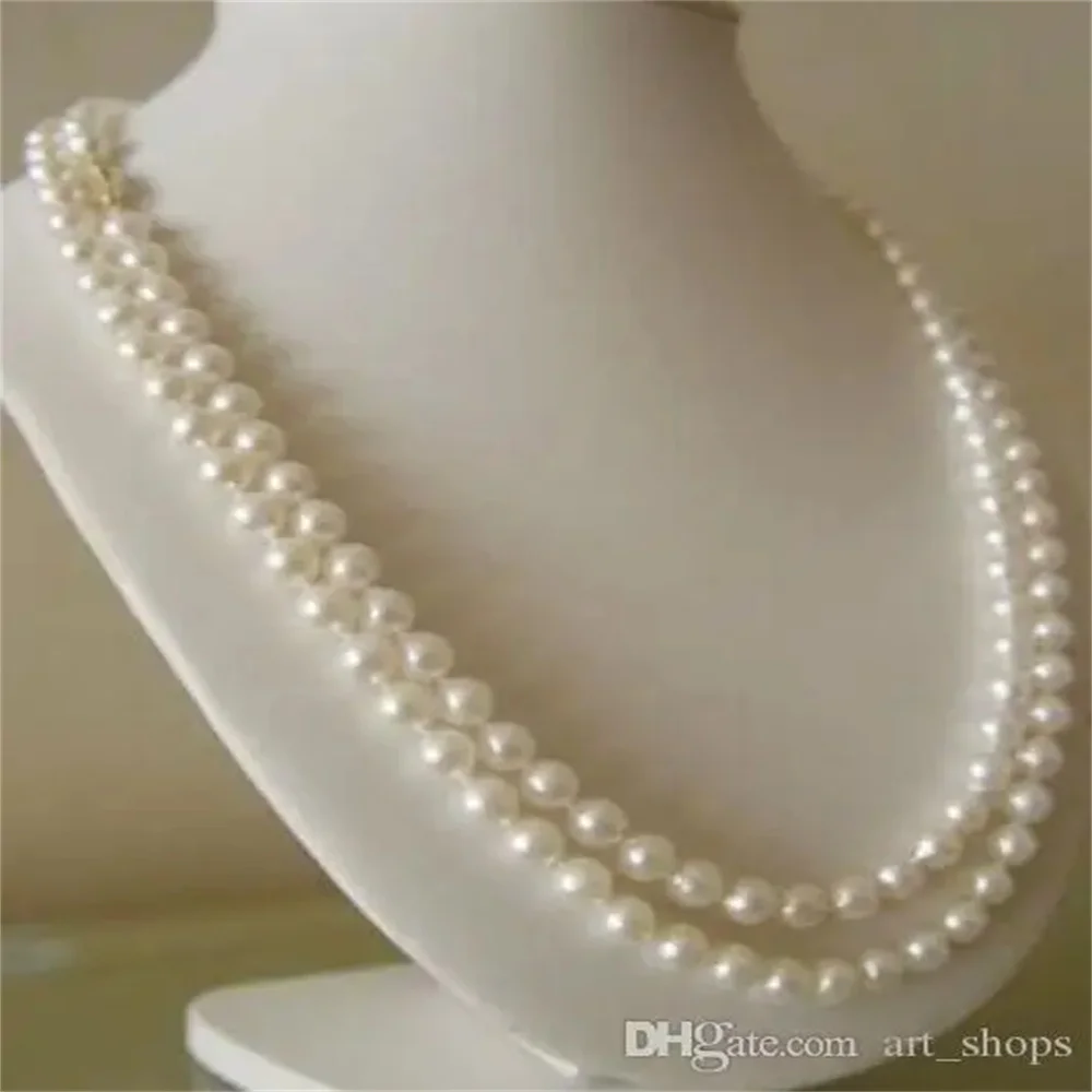 

Long 50" 7-8mm Genuine Natural White Akoya Cultured Pearl Hand Knotted Necklace