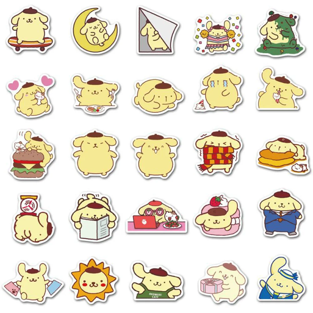 Kawaii Pompom Purin Adesivos para Crianças, Desenhos Animados Bonitos, Decalque Graffiti, Telefone, Garrafa de Água, Laptop, Engraçado Sanrio Adesivo, Brinquedo, 10 Pcs, 30 Pcs, 50Pcs