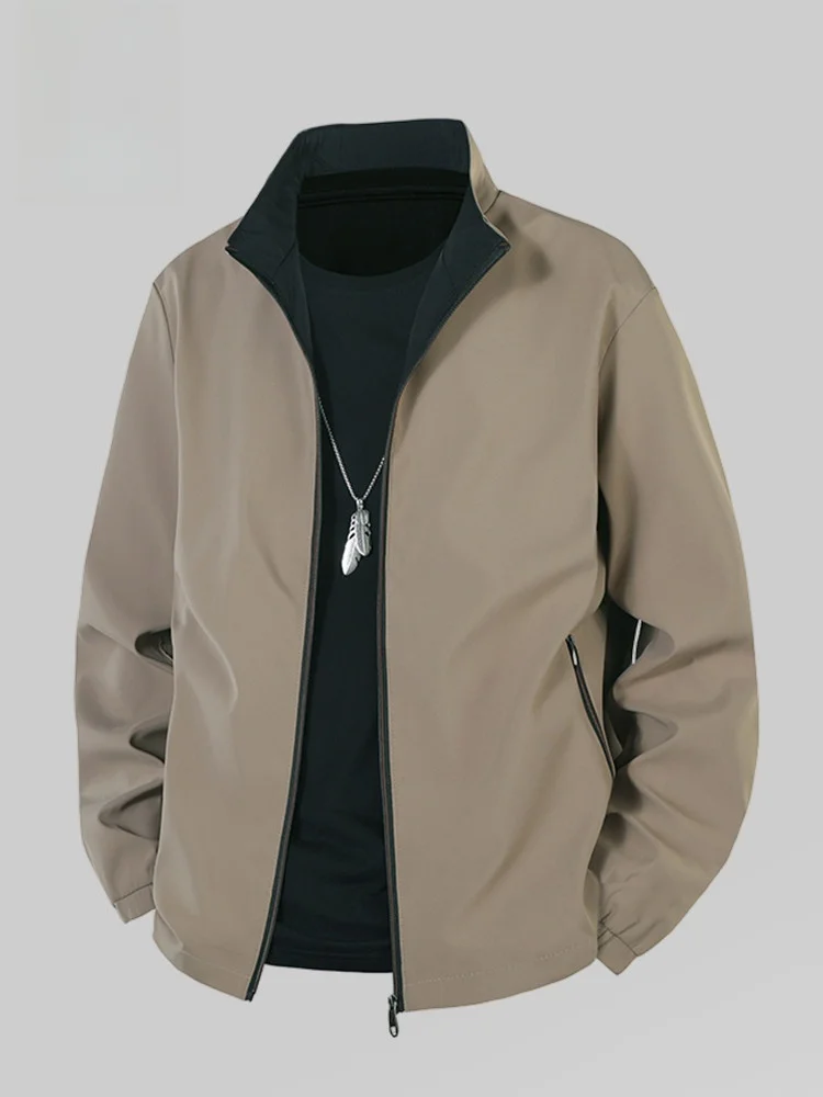 

Loose Men's Pilot Jaet Rn Stand Collar Casual Outerwear Spring Autumn Youth Faion Windproof Long Sve Zipper Closure