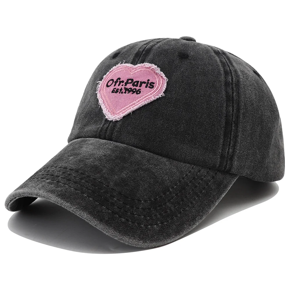 Unisex Womens Love Heart Embroidered Black Pink Baseball Cap for Women Snapback Hat Washed Cotton Hats Men Gorras Beisbol Hombre