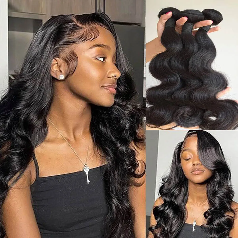 Body Wave Bundles Human Hair Brazilian Weaving Natural Black 3 4 Bundles Deal Virgin Hair 30 32 Inch Raw Hair Extensions