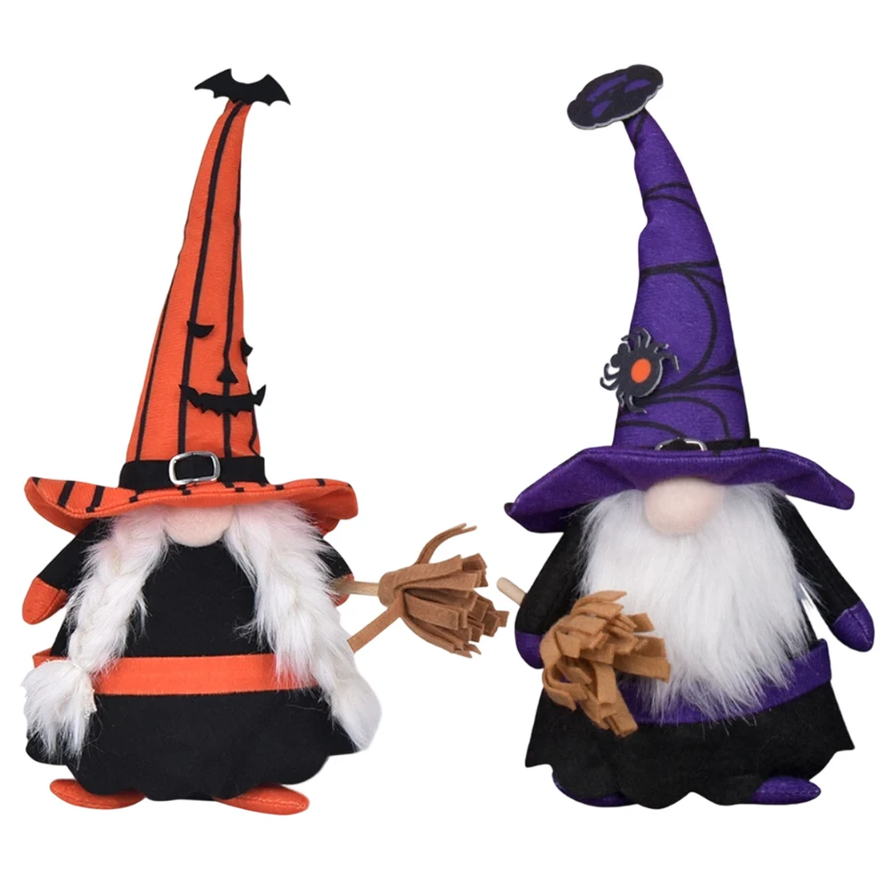 Handcrafted Halloween Decorations Set of 2 Gnome Dolls with Tall Hats and Sand Weighted Base for Stable Display