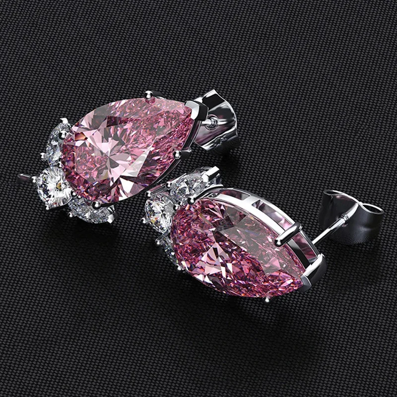 2026 Exquisite Women\'s Earrings Pink Zircon Romantic Wedding Accessories High End Anti Allergy and Beautiful Engagement Jewelry