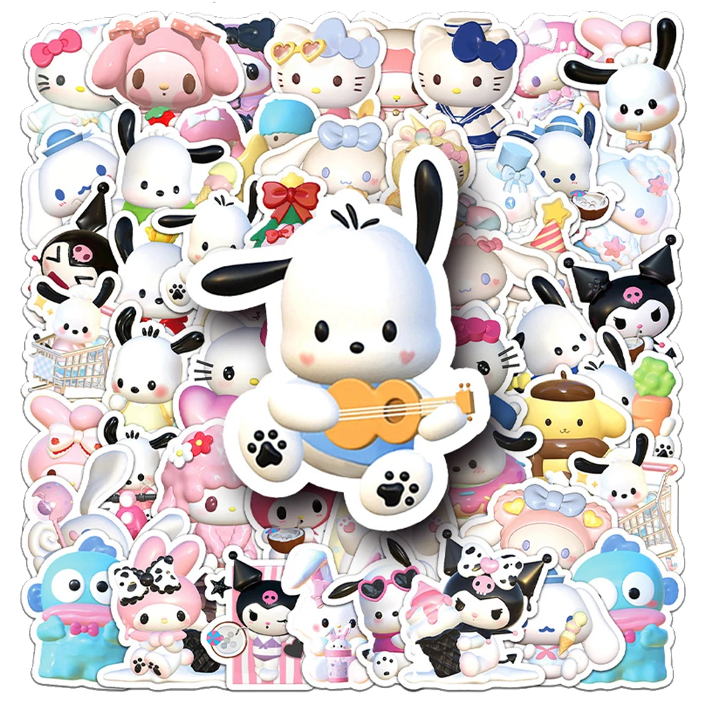 

10/30/50pcs Mixed 3D Cartoon Sanrio Stickers Kawaii Pompompurin Kuromi Sticker DIY Laptop Phone Scrapbook Decoration Decal Toys