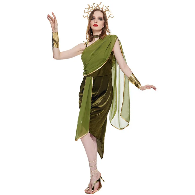 Women Halloween Siren Medusa Costumes Female Greek Mythology Goddess Cosplay Carnival Purim Nightclub Bar Role Play Party Dress