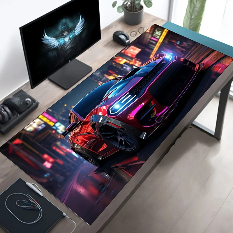 Large Mouse Pad Cool Racing Car Design Extended Gaming Keyboard Mat with Stitched Edges Non-Slip Rubber for Home E-sports gamer