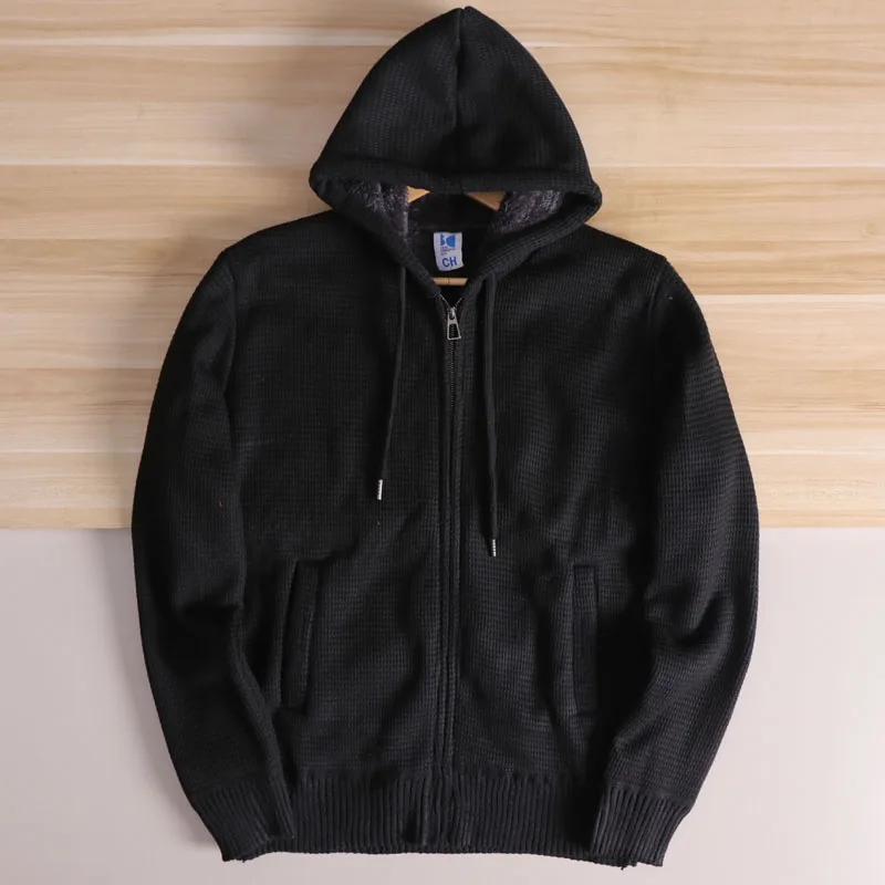 

Thiened Knitted Fce Casual Hooded Jaet Men's Autumn Winter Windproof Warm Leisure Hat Jaet Outerwear Polyester Fiber