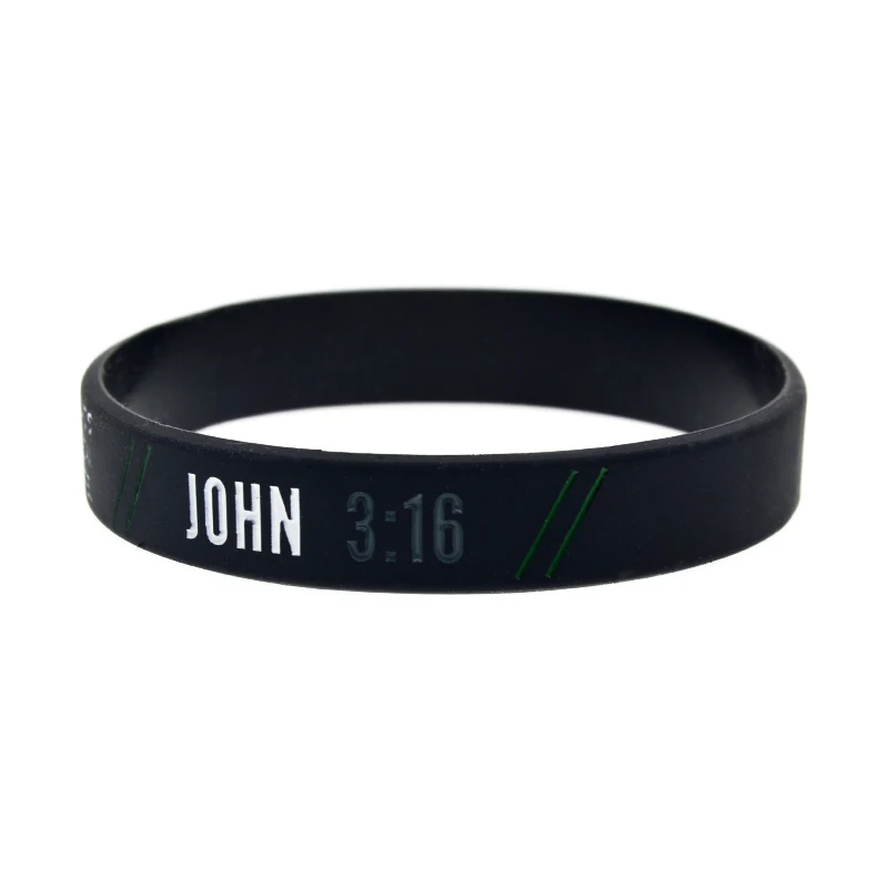 50 Stück JOHN 3:16 JOSHUA 1:9 PHIL 4:13 ROMANS 12:2 Silikon-Armband Christliches Bibel-Armband mit geprägtem/gedrucktem Logo – Detail 1