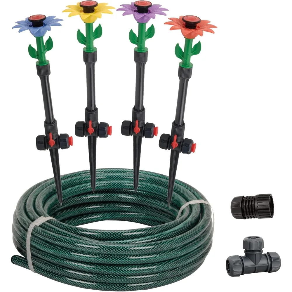 97065 Daisy Above-Ground 50 Ft Garden Hose and Sprinkler System, DIY Plant Watering Set