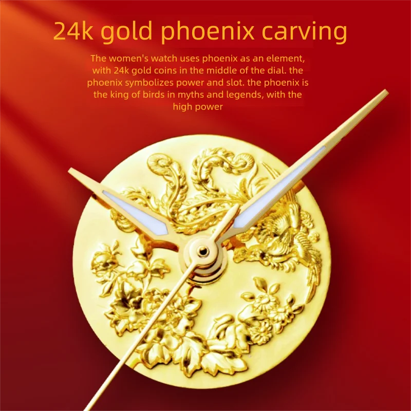 Shanghai Couple Watch Automatic Mechanical Watch Dragon and Phoenix Dial 24K Real Gold Diamond Watch Sapphire Wedding Watch 3098