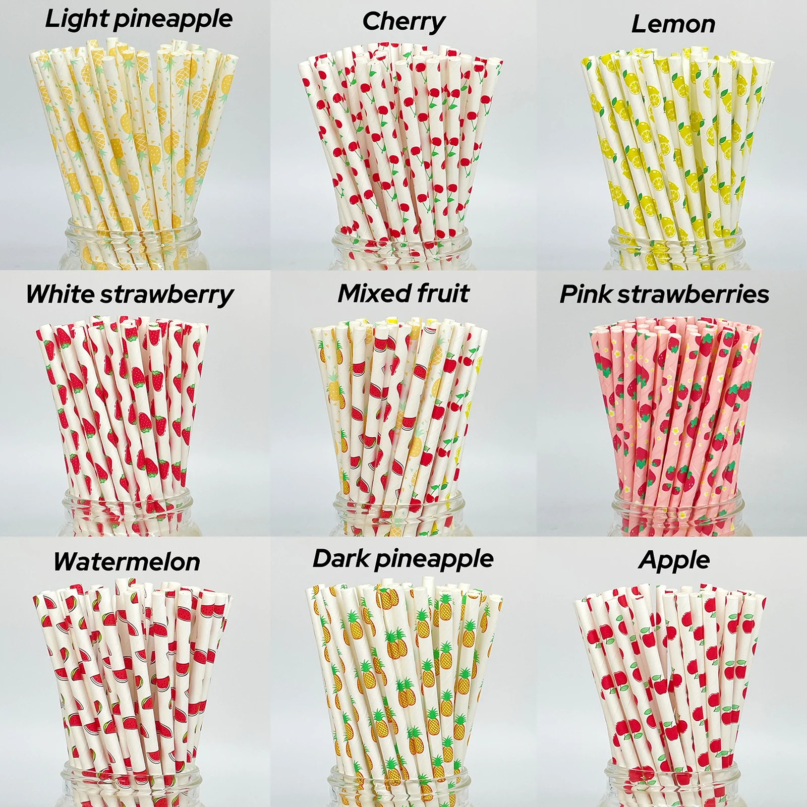 

100pcs multi-colored fruit pattern disposable paper straws, 6*197 mm, suitable for Hawaiian and beach parties, gathering