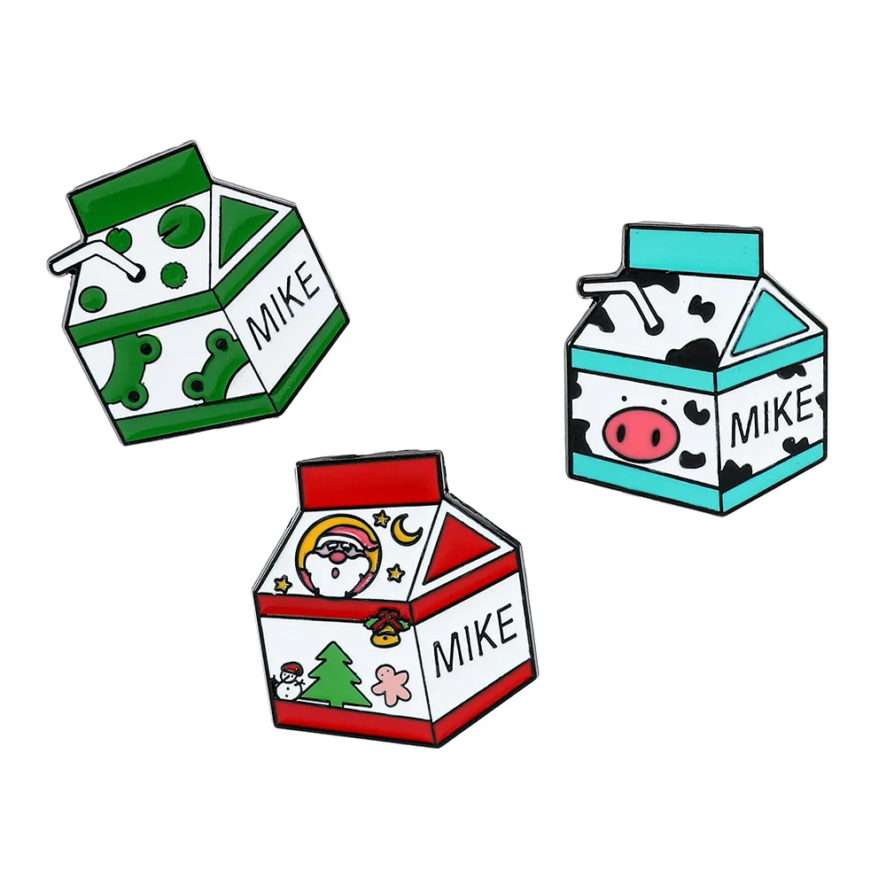 

1 Set Cute Cartoon Milk Box Brooch Little Frog Santa Claus Milk Box Metal Badge Alloy Drip Oil Accessory Y2k Fashion Toys Anime