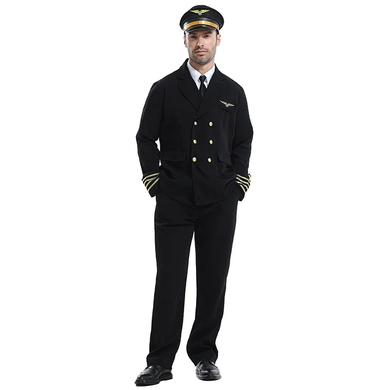 ชุดคอสตูมกัปตันเครื่องบินสำหรับผู้ใหญ่ ชุดแสดงบนเวที ชุดแฟนซีสไตล์ชาติพันธุ์ ชุดการแสดงบนเวทีสำหรับผู้ชาย