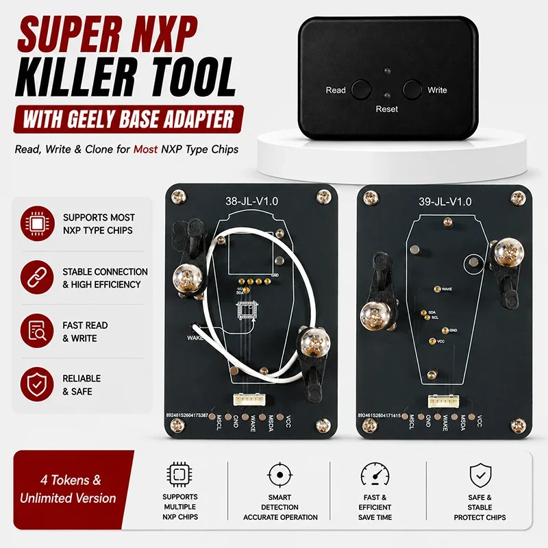 Super NXP Killer Read Copy Device With Adapter Base For Geely Key All NXP Smart Keys Clones 4 Tokens & Unlimited Version
