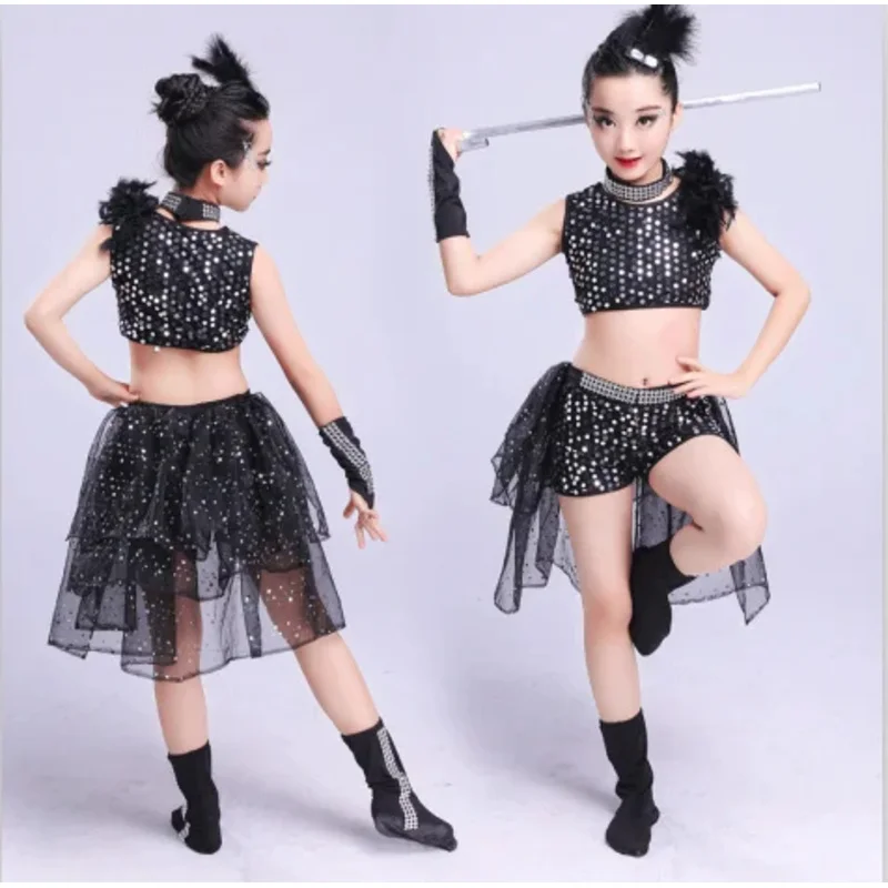 New Children's Jazz girls Hip Hop Tidal Open Bellybutton Street Dance Latin Costume Walk Show