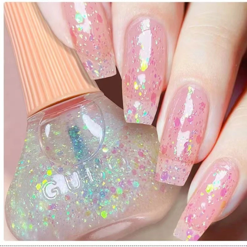 Nail Polish Oil-based Nails Polish No-bake Quick Dry Non-tear Small Glitter Nail Gel Transparent Red Nail Art