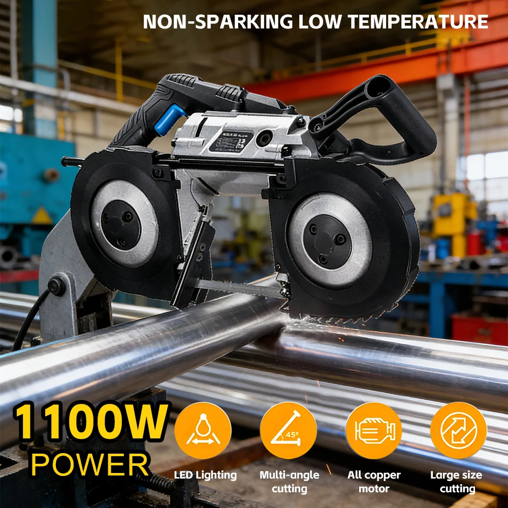 

1100W Mini Band Saw 0-45° Angle Saw Machine Portable Bevel Cutting Tool for Home Workshop Cutting Metal Wood Stainless Steel