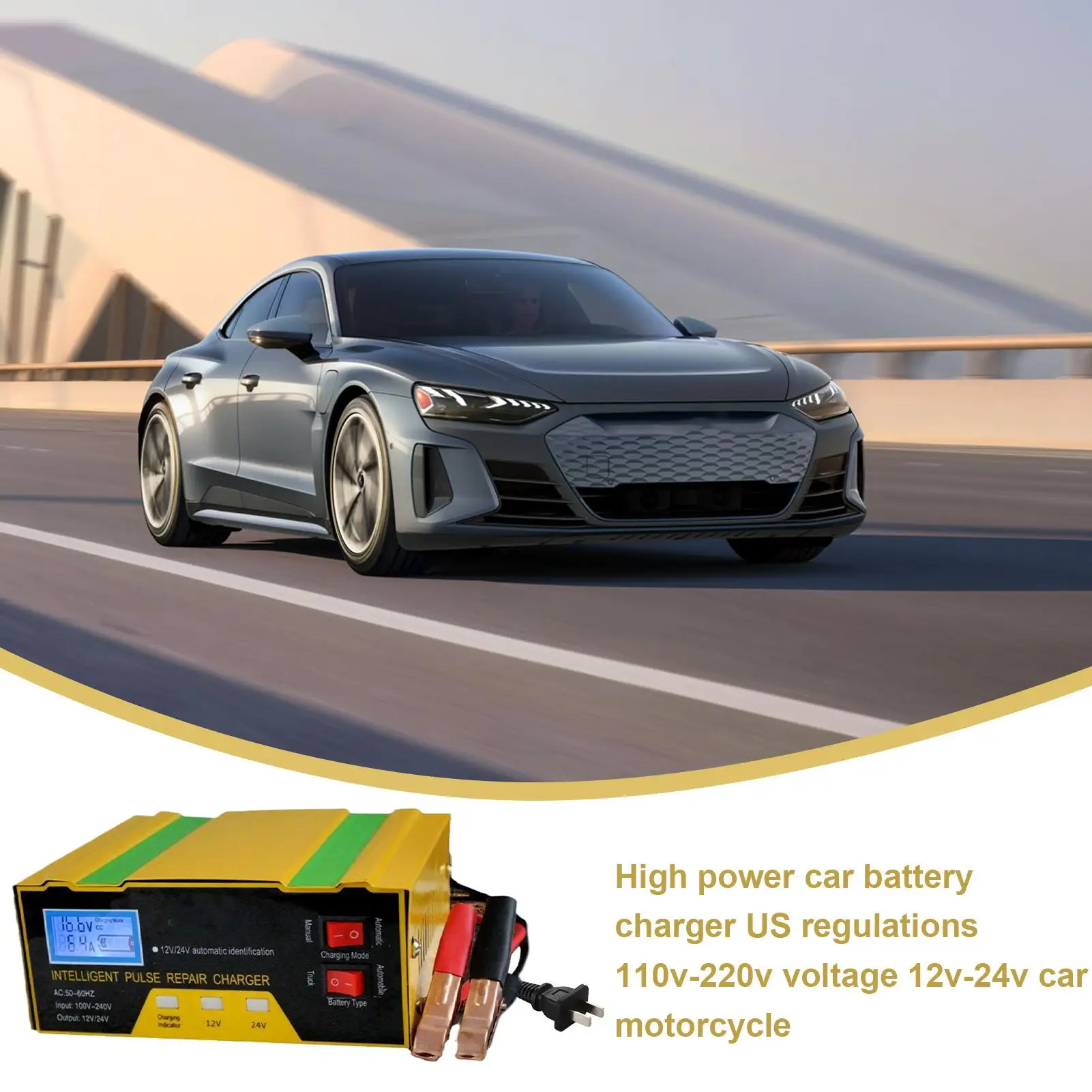 

Car Motorcycle Battery Charger Auto/Manual Battery Charger Maintainer Automotive Replacement Versatile Road Trip Accessories