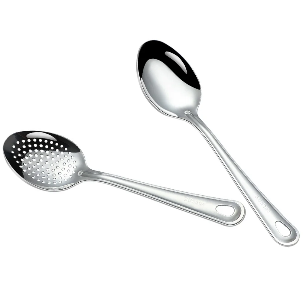 Colador de acero inoxidable, cuchara para servir, accesorios de cocina, cucharas, cucharada, utensilios ergonómicos con ranura plateada, 2 uds.