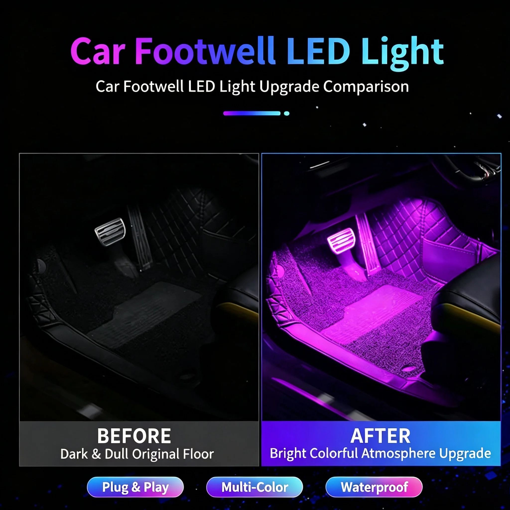 USB Cigarette Lighter Ice Blue Foot LED Ambient Light, Car Interior Atmosphere Lamp Decoration Accessories Kit