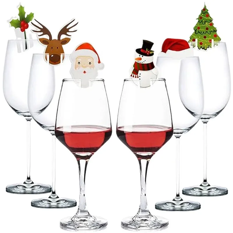 10PCS Christmas Wine Cup Card Santa Hat Wine Glass Decor Ornaments Navidad Noel New Year Gift Christmas Party Decorations