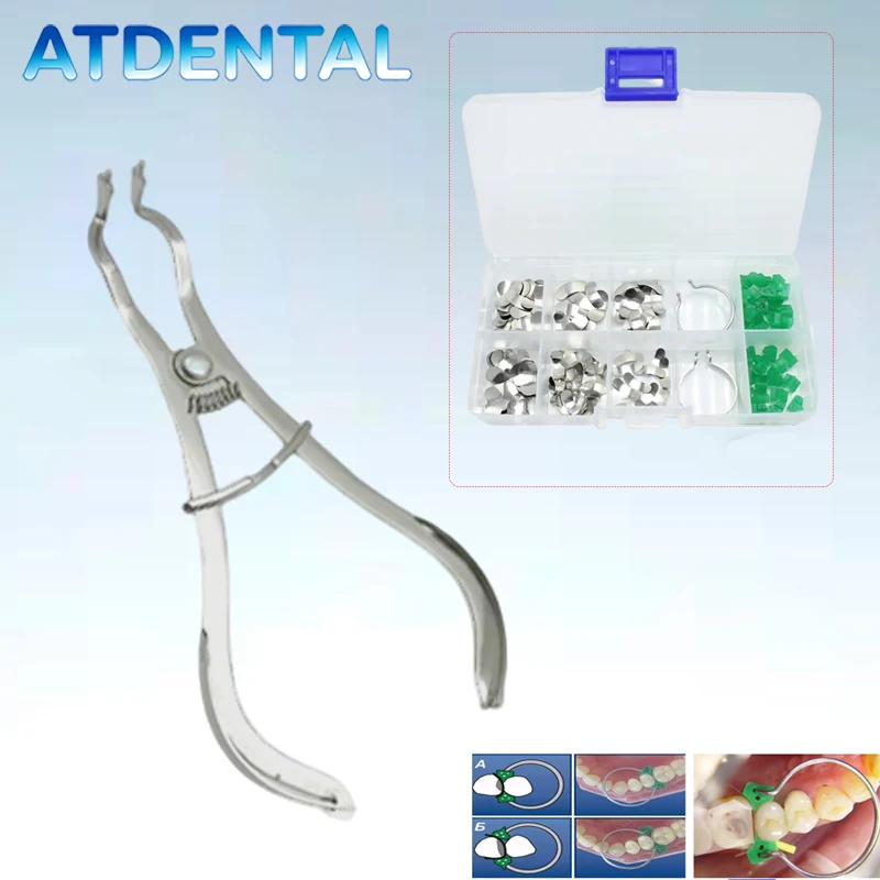 

Dental Rubber Dam Clamps Kit with Ivory Forceps Matrix Retainer Rings Professional Dentist Surgical Tools for Root Canal