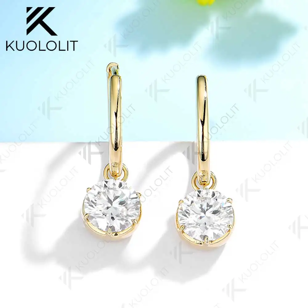 Kuololit 2.4ctw Moissanite Hoop Earrings for Women Solid 18K 14K 10K 585