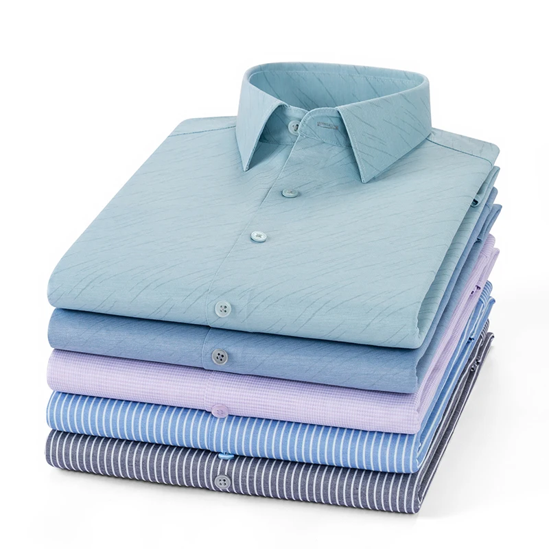 

Elastic cotton striped long sleeve shirts for men slim fit formal plain shirt soft houndstooth casual top elegant office clothes