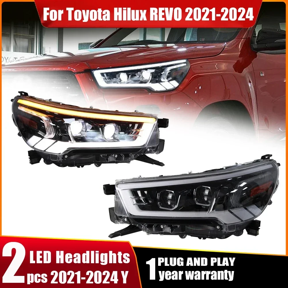 

2 шт. автомобильные фары для Toyota HILUX REVO 2021-2024 DRL указатель поворота передние полностью светодиодные фары светодиодные линзы автомобильные аксессуары