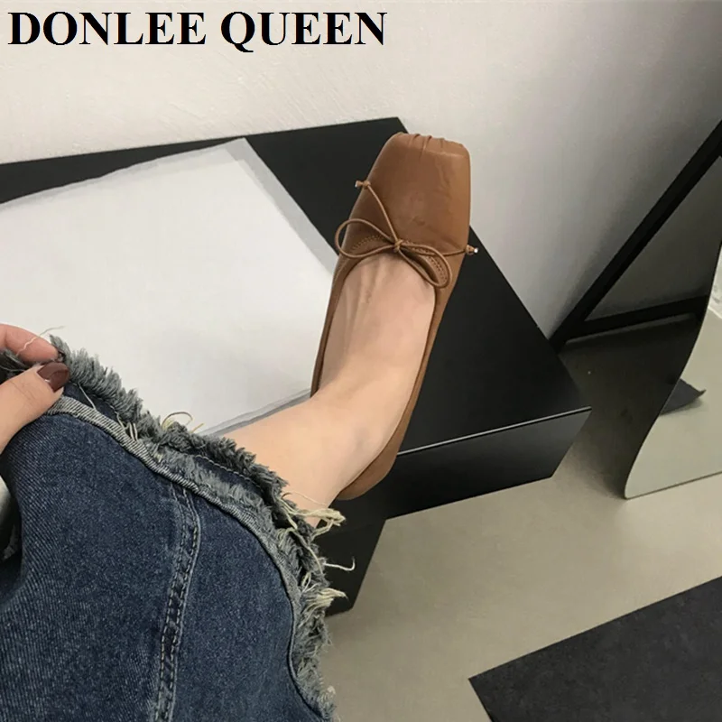 2023 New Autumn Flats Ballet Shoes Women Loafers Fashion Bow Knot Shallow Ballerina Dress Shoes Casual Moccasin  Mary Jane Mujer