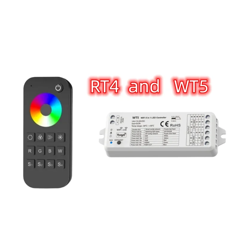 WT5 5 IN 1 Controller LED Tuya funziona con telecomando RF 2.4g RT1/RT2/RT4/RT5/R10 APP controllo vocale per RGB RGBW RGB + CCT Led Strip Lamp