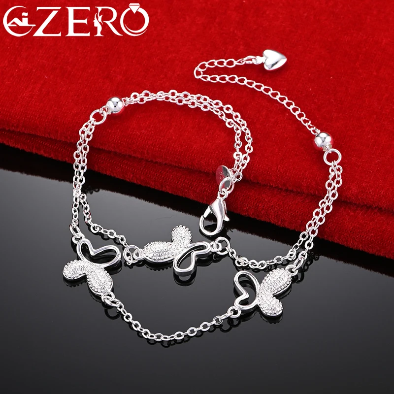 

ALIZERO 925 Sterling Silver Three Butterfly Heart Bracelet Chain For Woman Wedding Party Fashion Charm Jewelry Birthday Gift