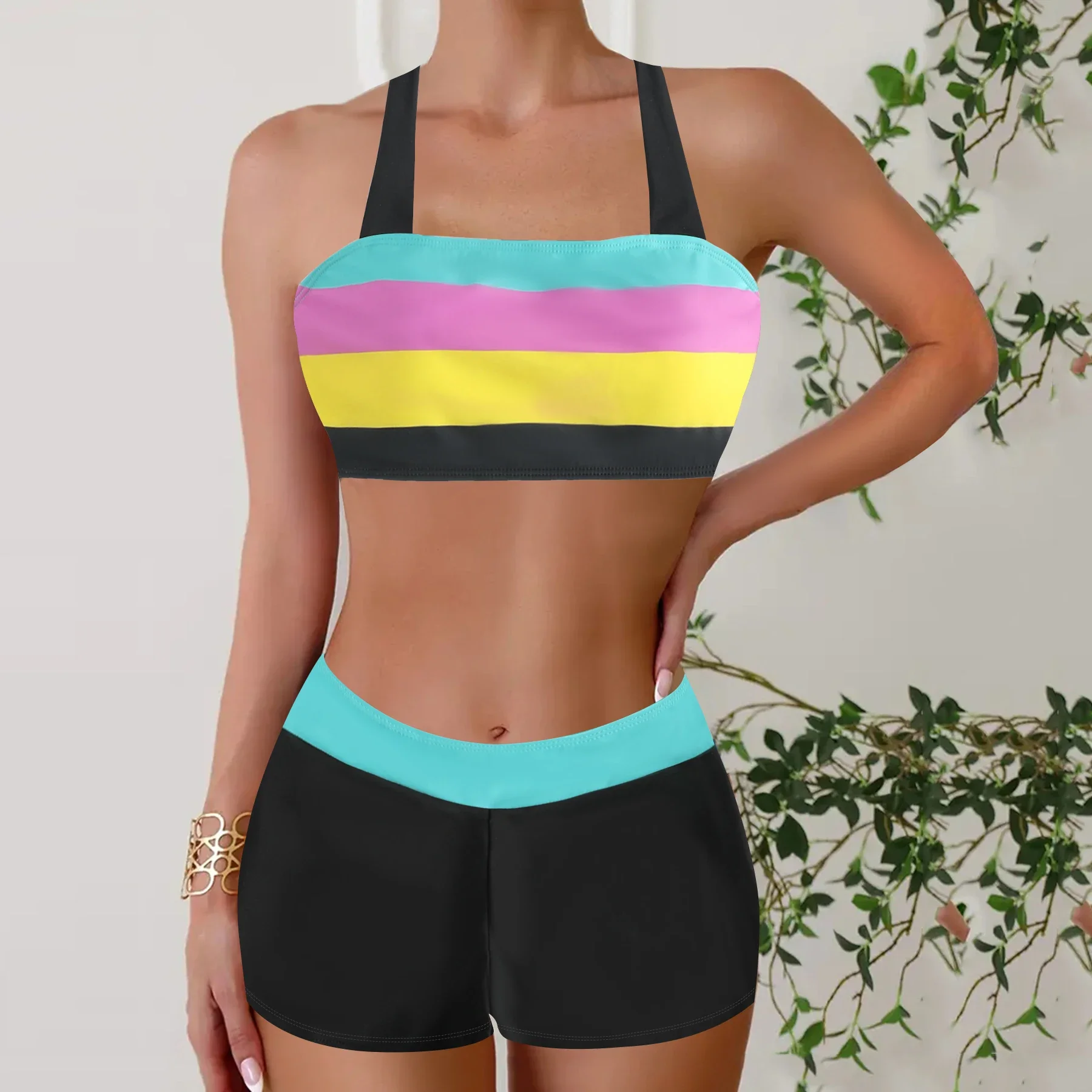 Women's Tropical Print Tankini Set - Stretchy, Non-Transparent Swimwear with High Waist Shorts Bikini Summer Beachwear