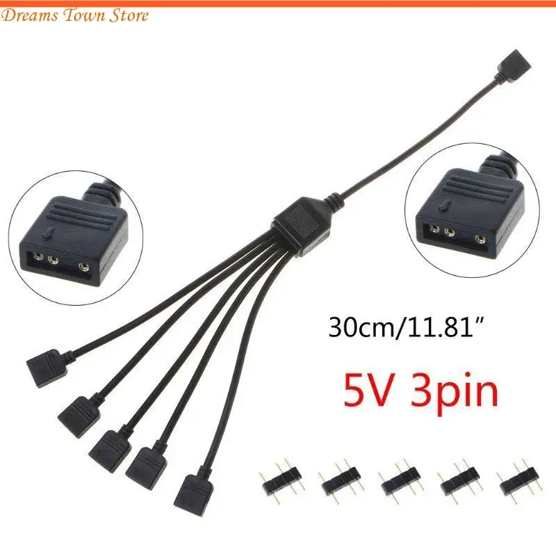 HX6A RGB Extension Cable 5V 3 Pin Radiators RGB Connector Hub 3-Pin Cooling Fan Cable for Computer ATX for Cas